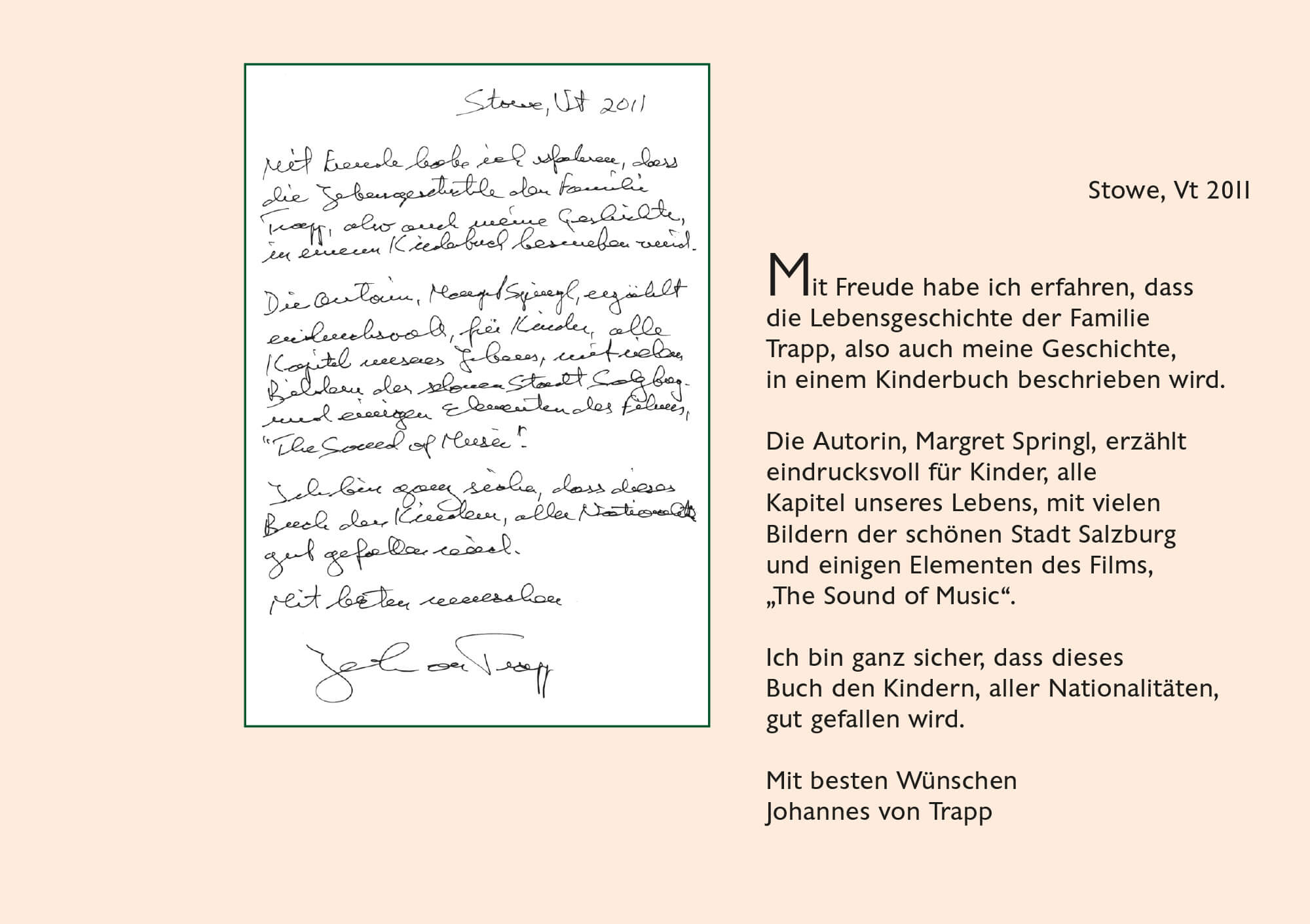Buch "Die singende Familie aus Salzburg" von Margret Springl mit persönlicher Widmung von Johannes Trapp